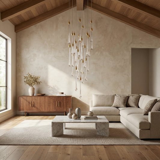 Lustre Cristal Doré pour Escalier – Cristalya