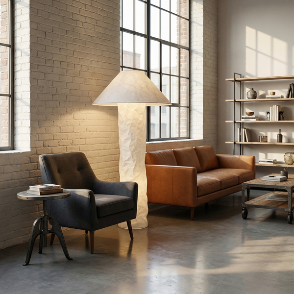 Lampe sur pied en fer et tissu pour salon – Armonéo