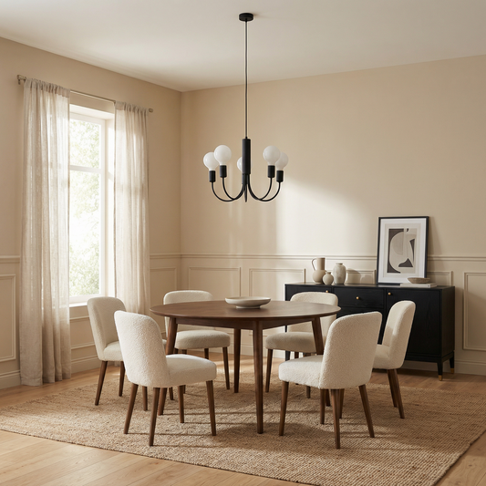 Lustre noir minimaliste 5 ampoules – modèle Orfeyra