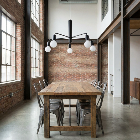 Lustre industriel noir 5 ampoules salon – Modèle Arkanis