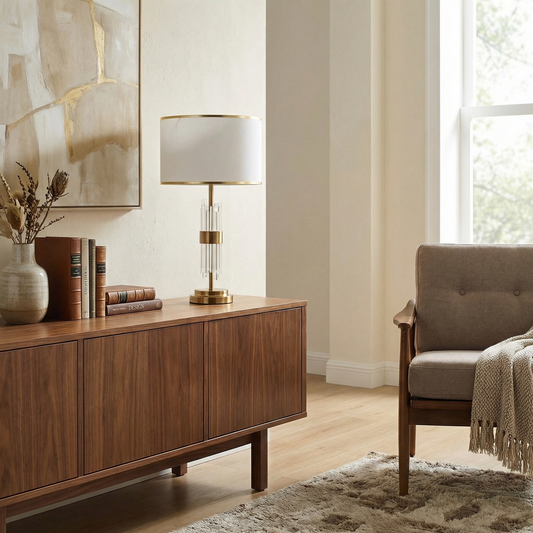 Lampe de chevet Chic Abat-jour Tissu Blanc et Pied Doré – Aurore