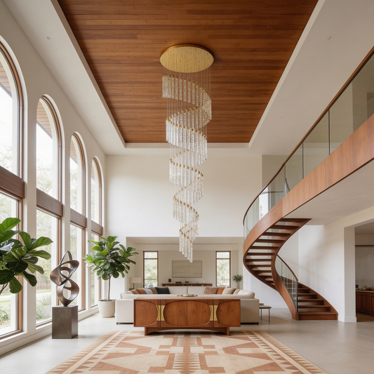 Lustre Rotatif en Cristal Doré pour Grand Espace – Célestarion