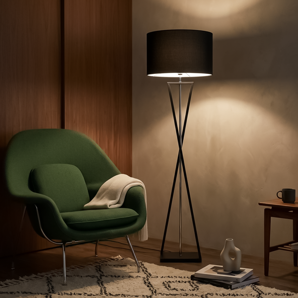 Lampadaire Haut de Gamme Finition Fer Tissu Douce Lumière – Eleganza