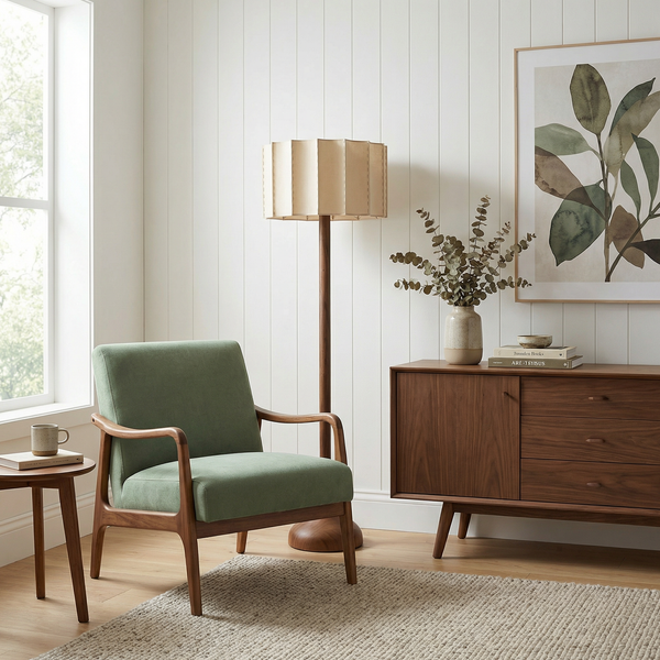 Lampe sur pied en bois style Wabi-Sabi pour salon – Armonique