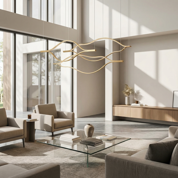 Lustre Postmoderne en Aluminium Doré – Auralys