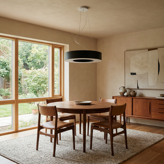 Lustre rond noir minimaliste salon – Modèle Noxeral