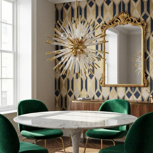 Lustre moderne en métal doré et verre cristal pour salons – Stellario