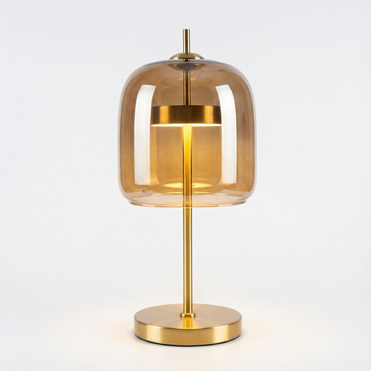 Modern Bedside Lamp Xiumis Globe in Glass with Brushed Gold Metal Base - View 1