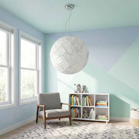 White metal LED pendant light for children's bedroom – Lunaris