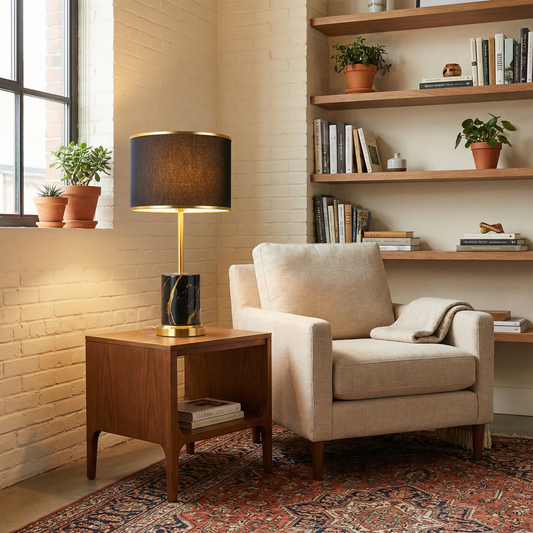 Night Lamp Refined Fabric Timeless Gold Base – Yliane