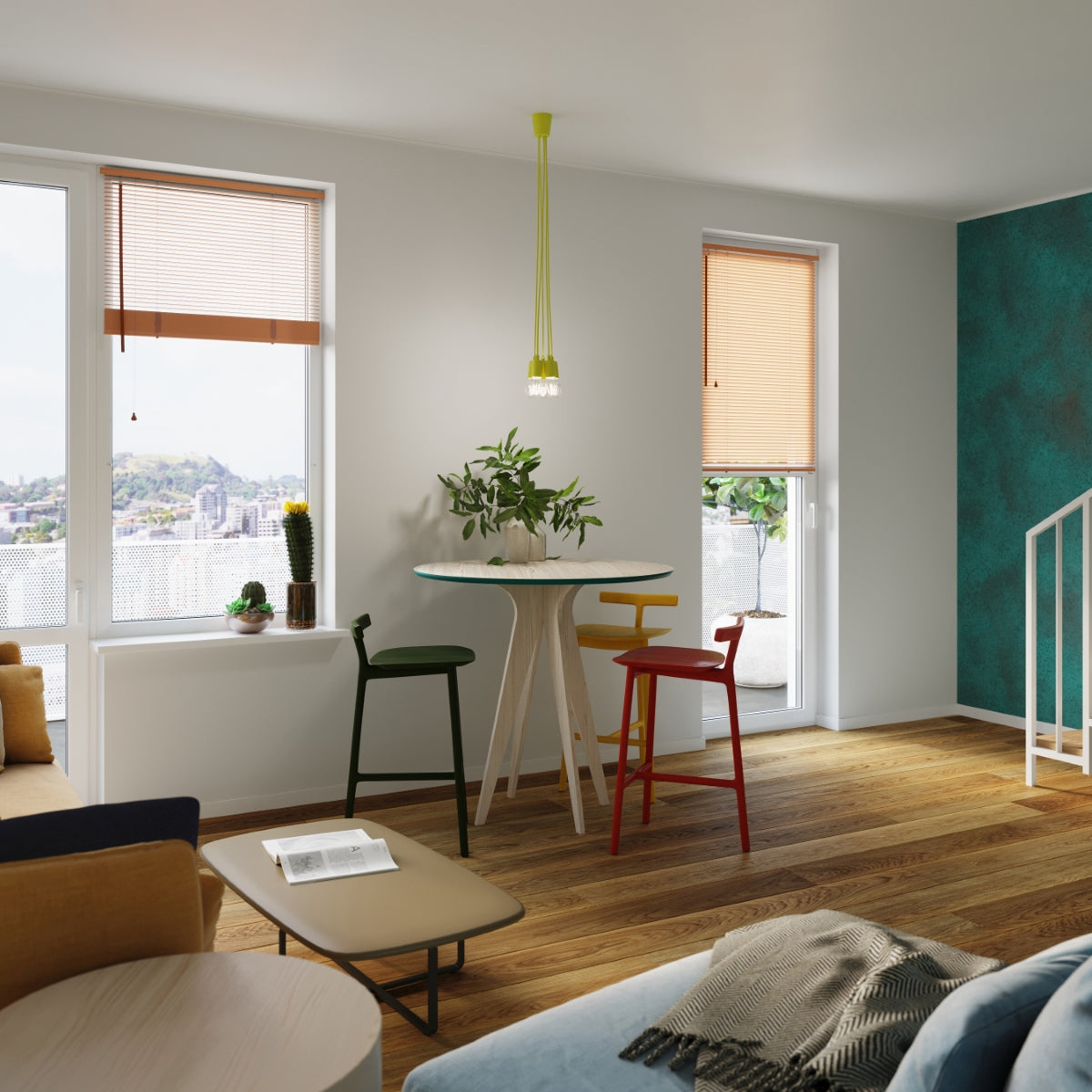 Minimalist yellow 5-light pendant – Modello