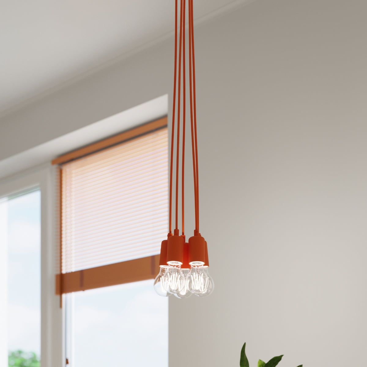 Minimalist orange pendant light 3 lamps – Orfeya model