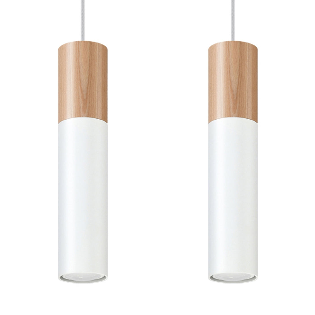 Suspension scandinave blanc bois 2 lumières – Modèle Avelios