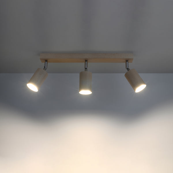 Ceiling light natural wood Scandinavian 3 spots - Model Norveth