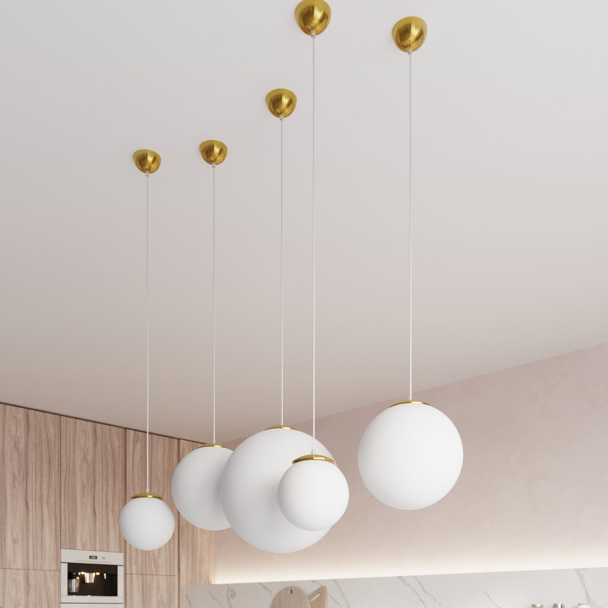 Pendant glass globe white and gold for living room - Model Elyone