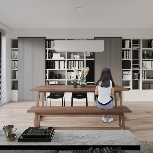 ミニマルなホワイト長方形シャンデリア（リビング）– Orvella