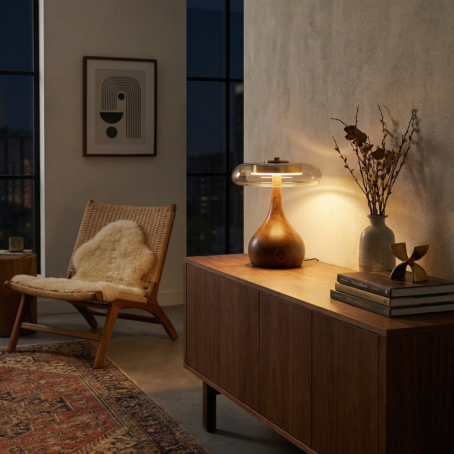 Lampe de Bureau en Bois et Verre Cuivré pour Chambre – Maderi