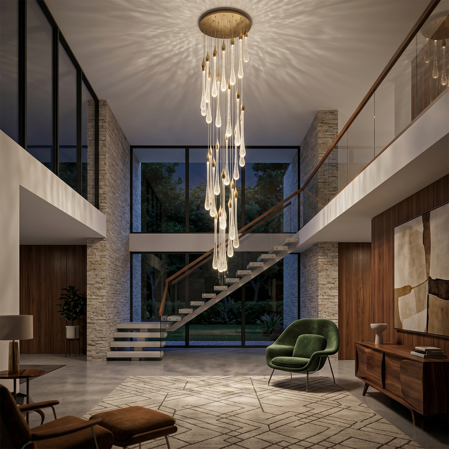 Lustre Cristal Doré pour Escalier – Cristalya