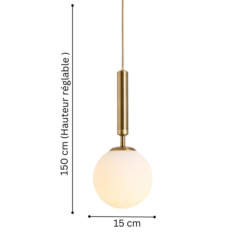Suspension LED Novastra design cosmique avec sphere en verre souffle et structure metallique - vue 8