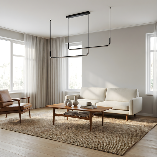 Suspension LED moderne noire et dorée pour salon – Thalion