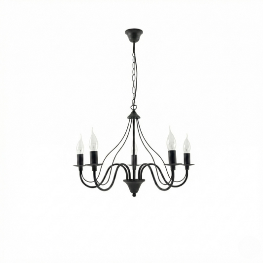 Lustre bougeoir noir 5 flammes salon – Modèle Élaris