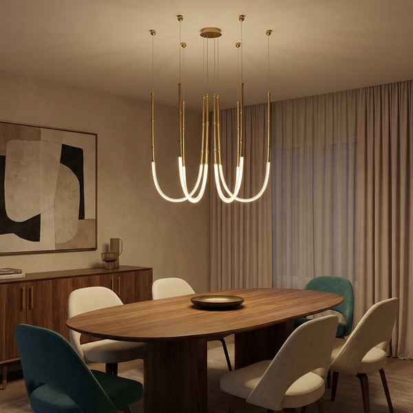 Lustre design Curvella en métal noir avec tubes courbes et éclairage LED - vue 3