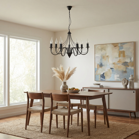 Lustre bougeoir noir glamour salon – Modèle Asterion