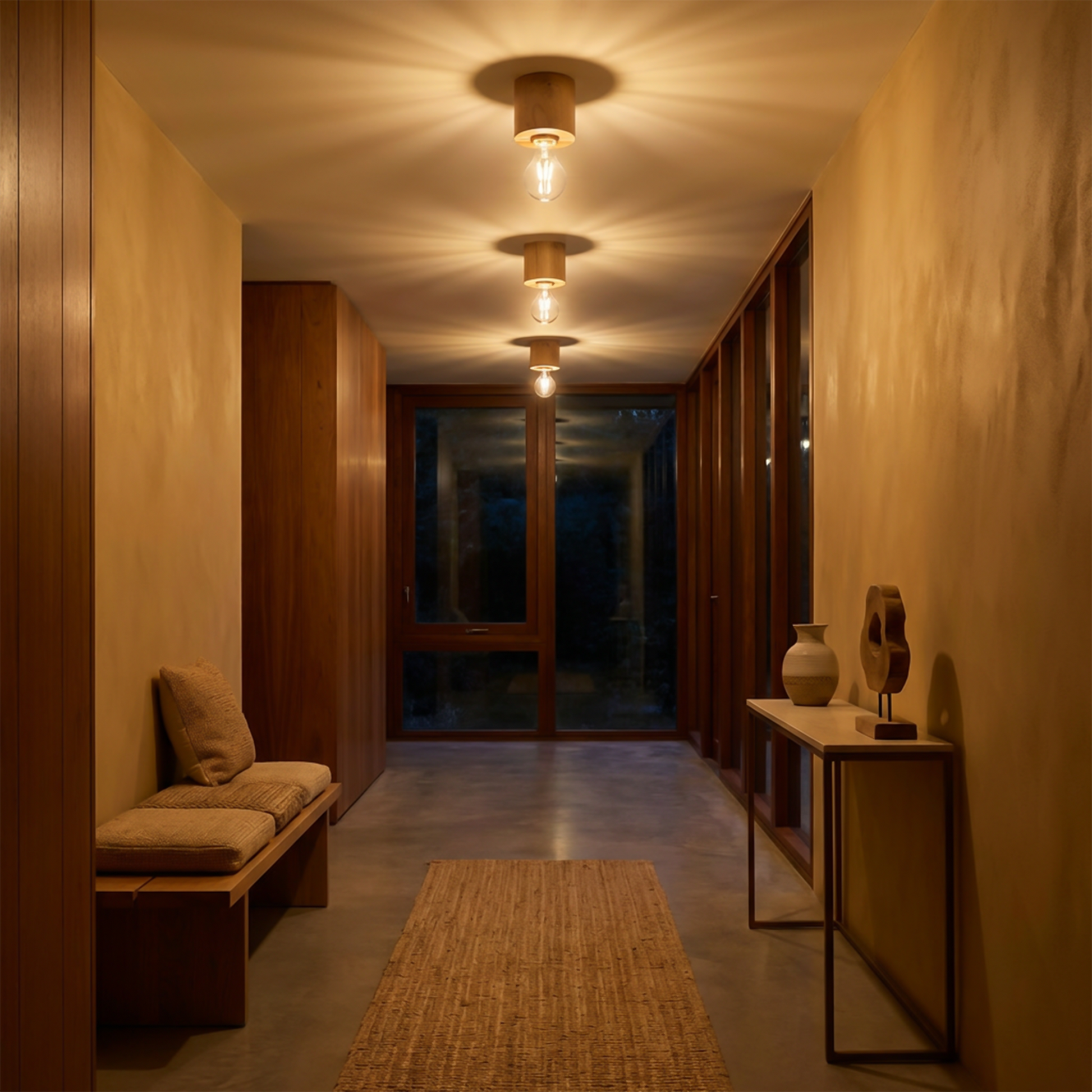 Plafonnier bois naturel minimaliste salon – Modèle Norvian