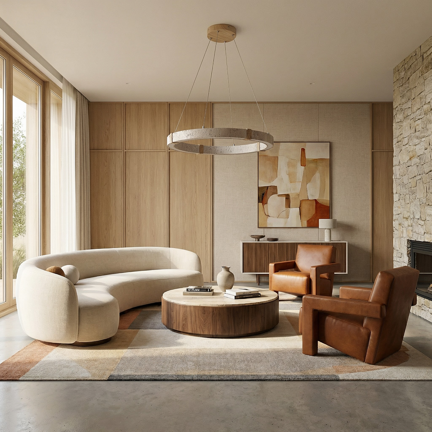 Lustre contemporain en pierre et acier pour salle à manger – Silexor