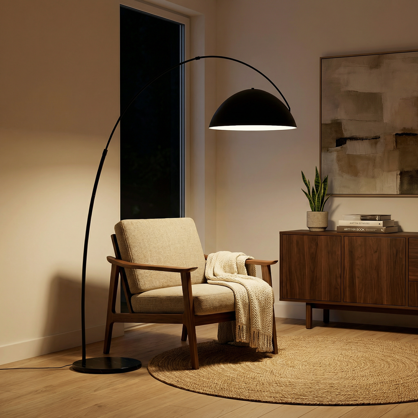Lampe sur pied moderne en métal noir pour salon – Obsidial