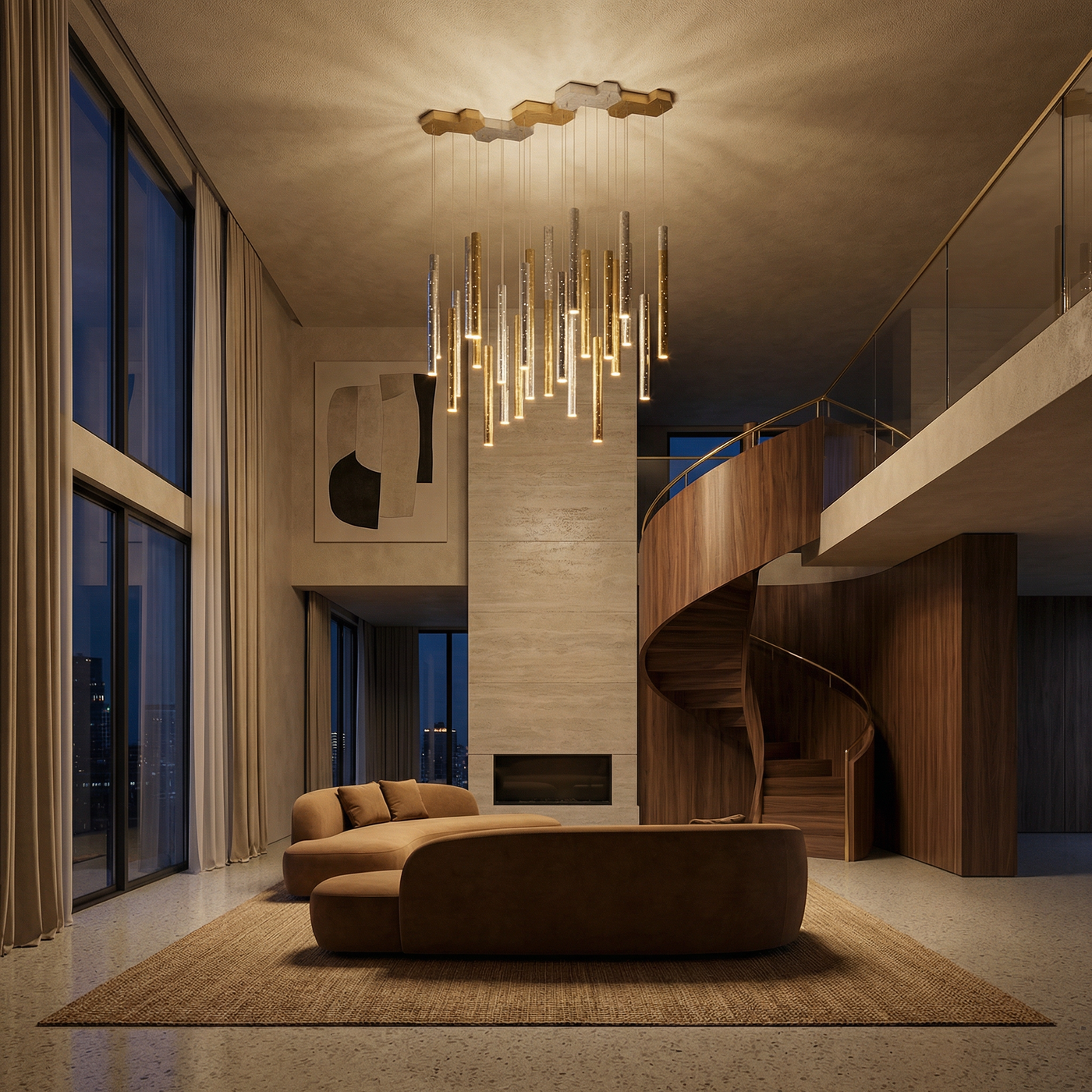 Lustre LED Moderne en Acier Brossé pour Salon – Séraphine