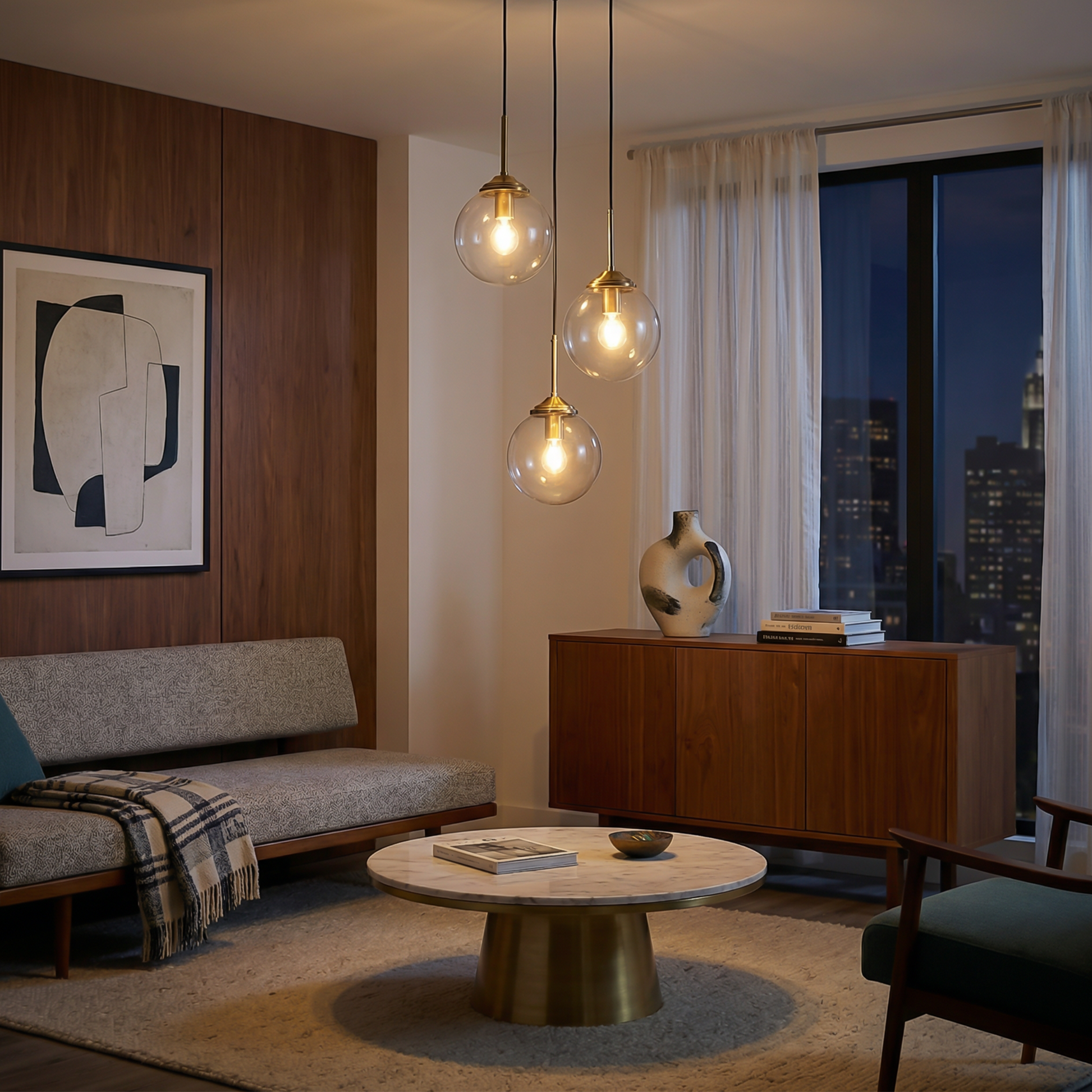 Suspension LED en verre poli pour salon – Crealuxai