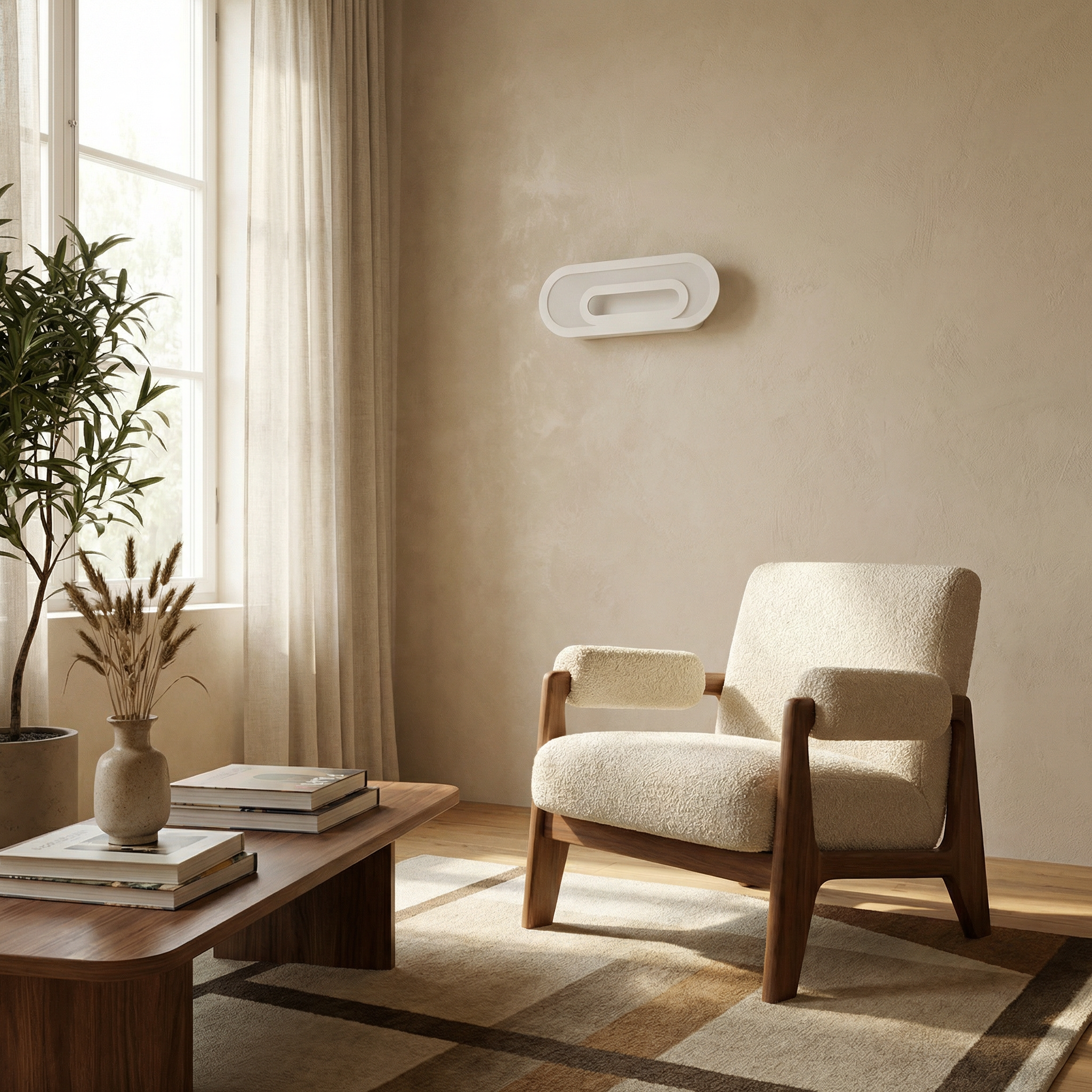 Aplique mural blanco minimalista salón – Modelo Arvenia