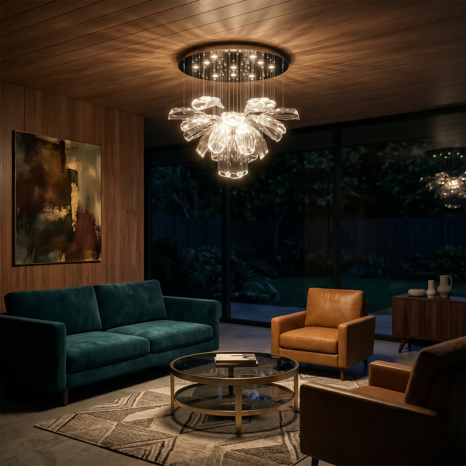 Lustre Cristal Moderne et Acier pour Salon – Mirellia