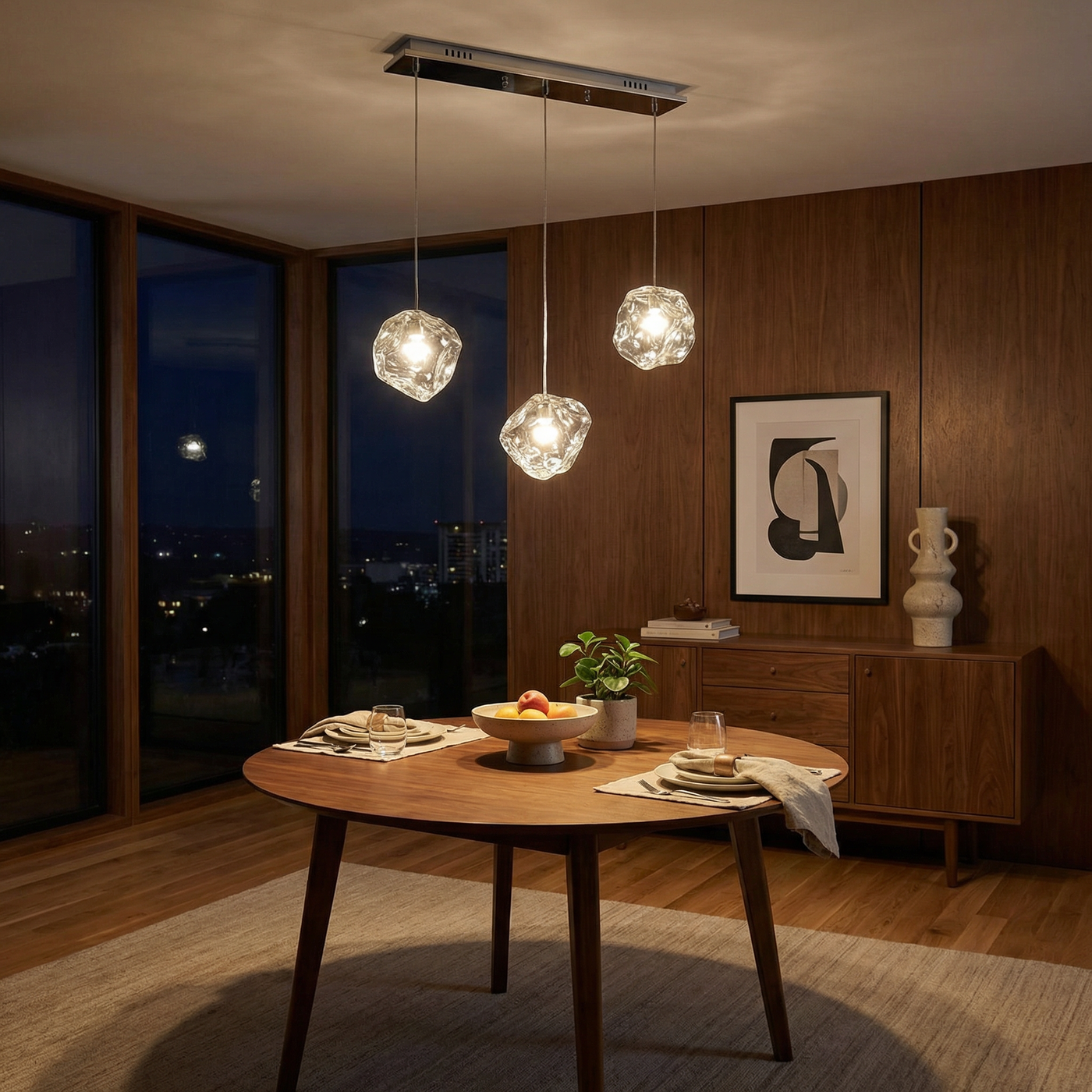 Suspension Verre Clair Design Épuré Lumière Ambiante – Cristallin