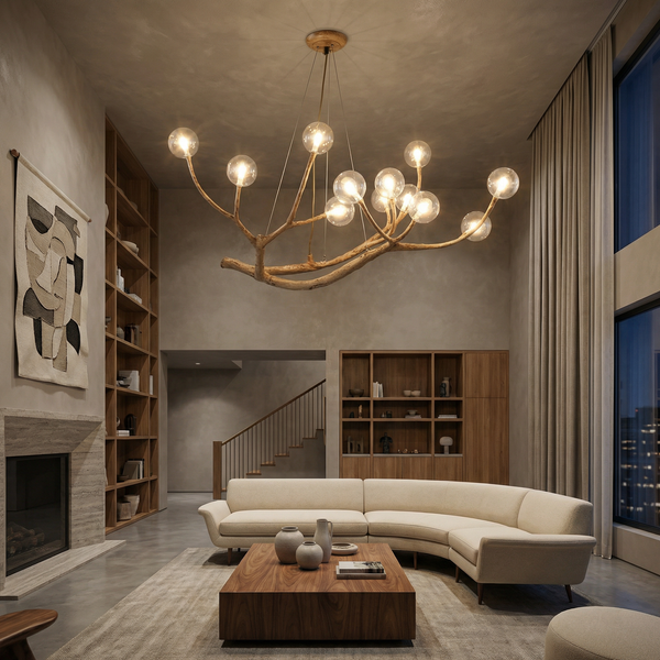 Lustre Moderne Branché avec Verre Ambré – Haloa