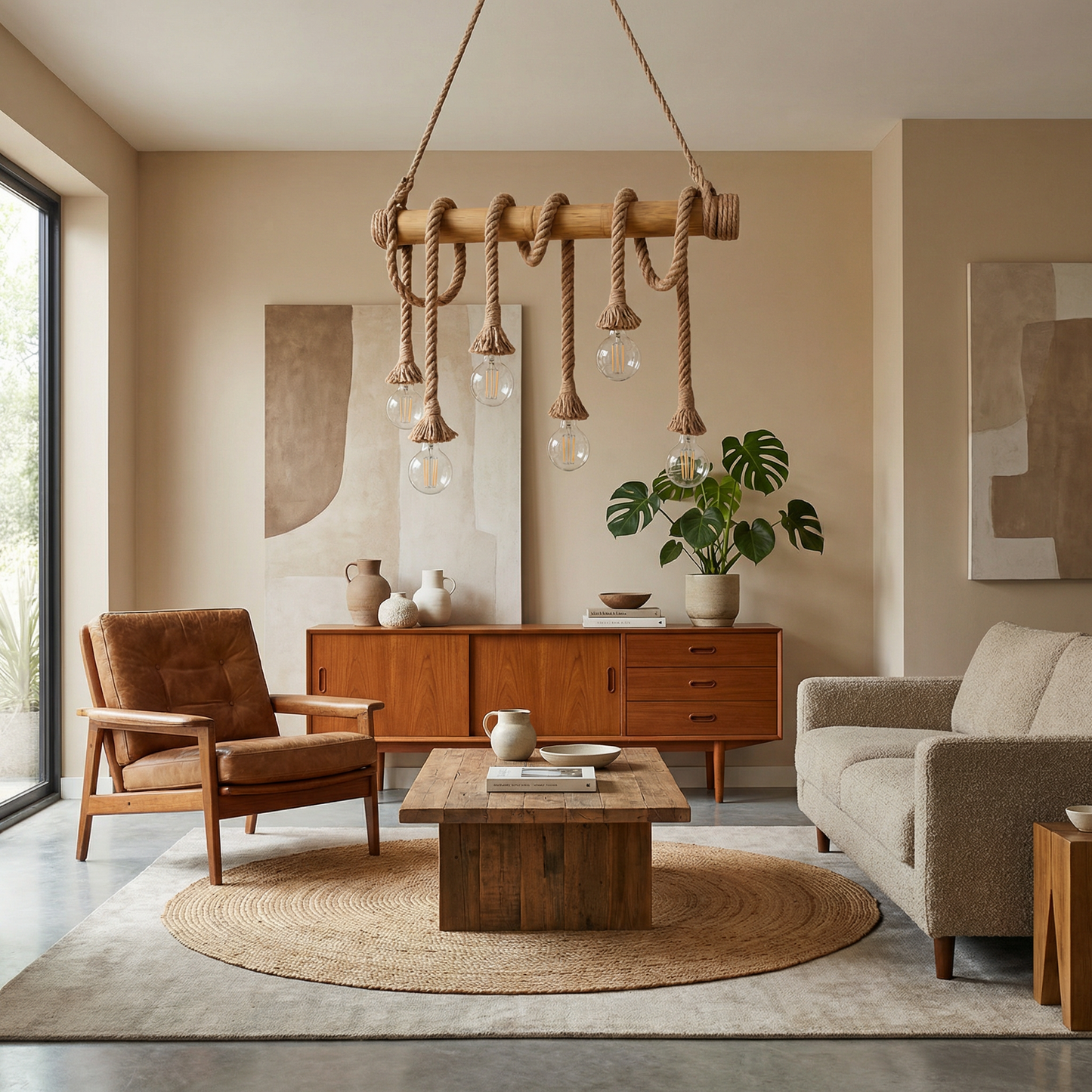 Suspension Nature & Industrielle Bambou Corde Authentique – Volya