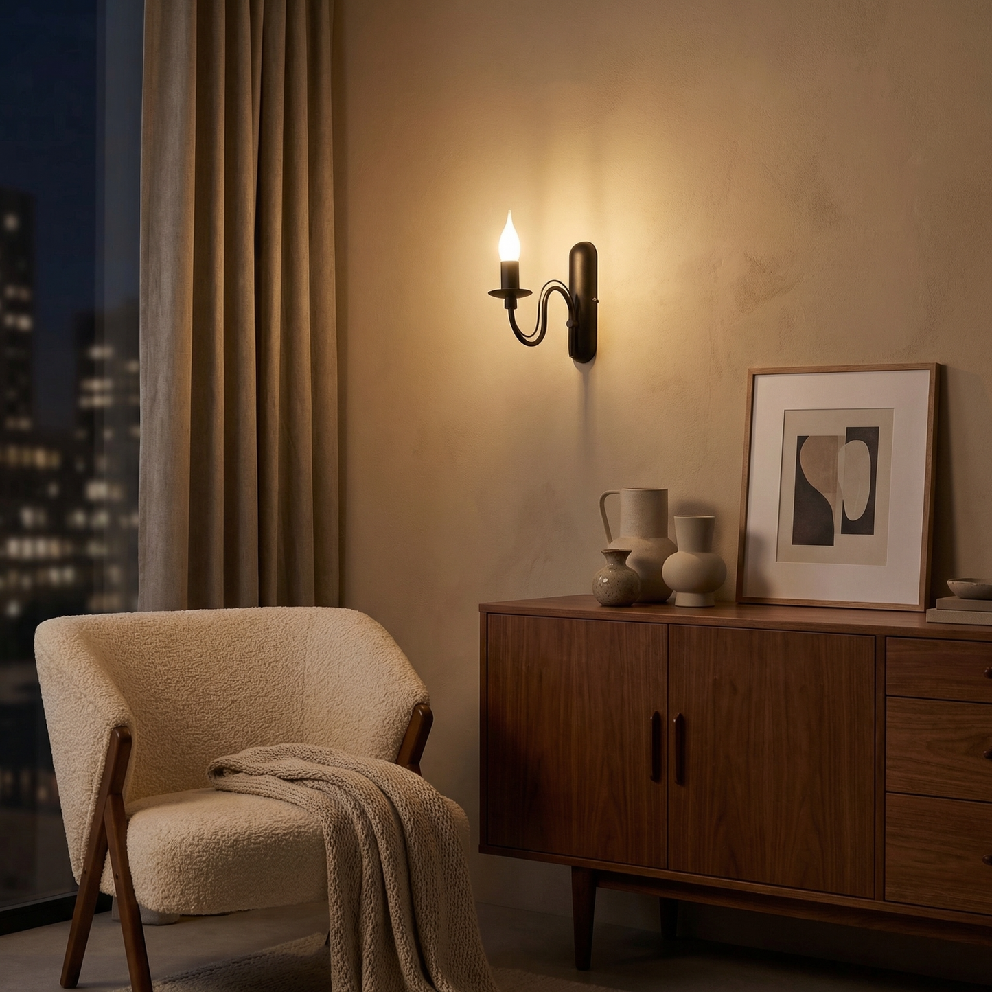 Applique murale bougeoir noir moderne – modèle Vespera