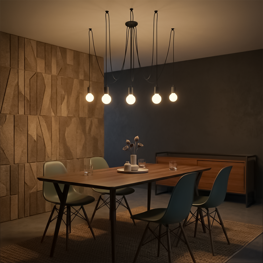 Lustre minimaliste noir 5 lampes – modèle Aethron