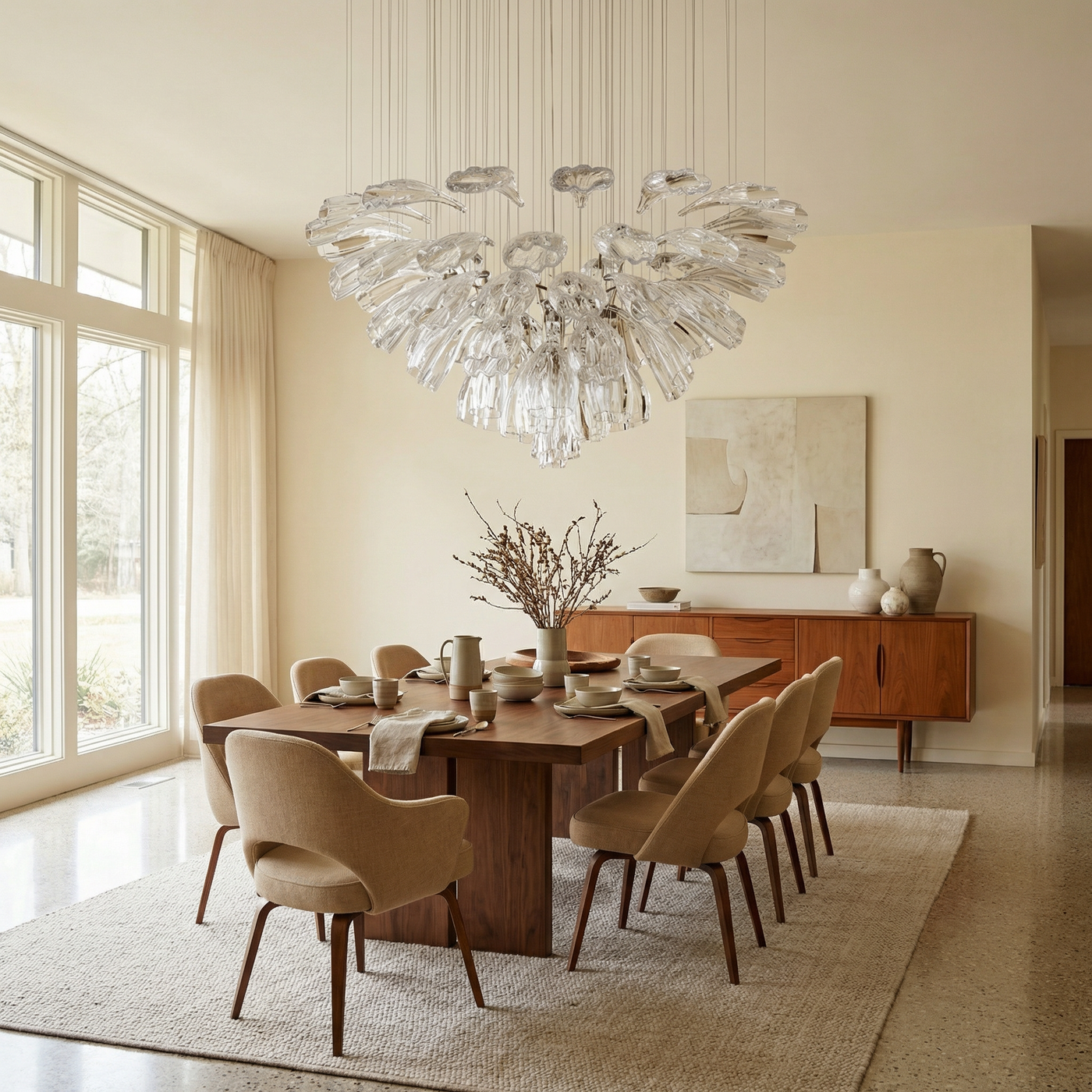 Lustre Cristal Moderne et Acier pour Salon – Mirellia