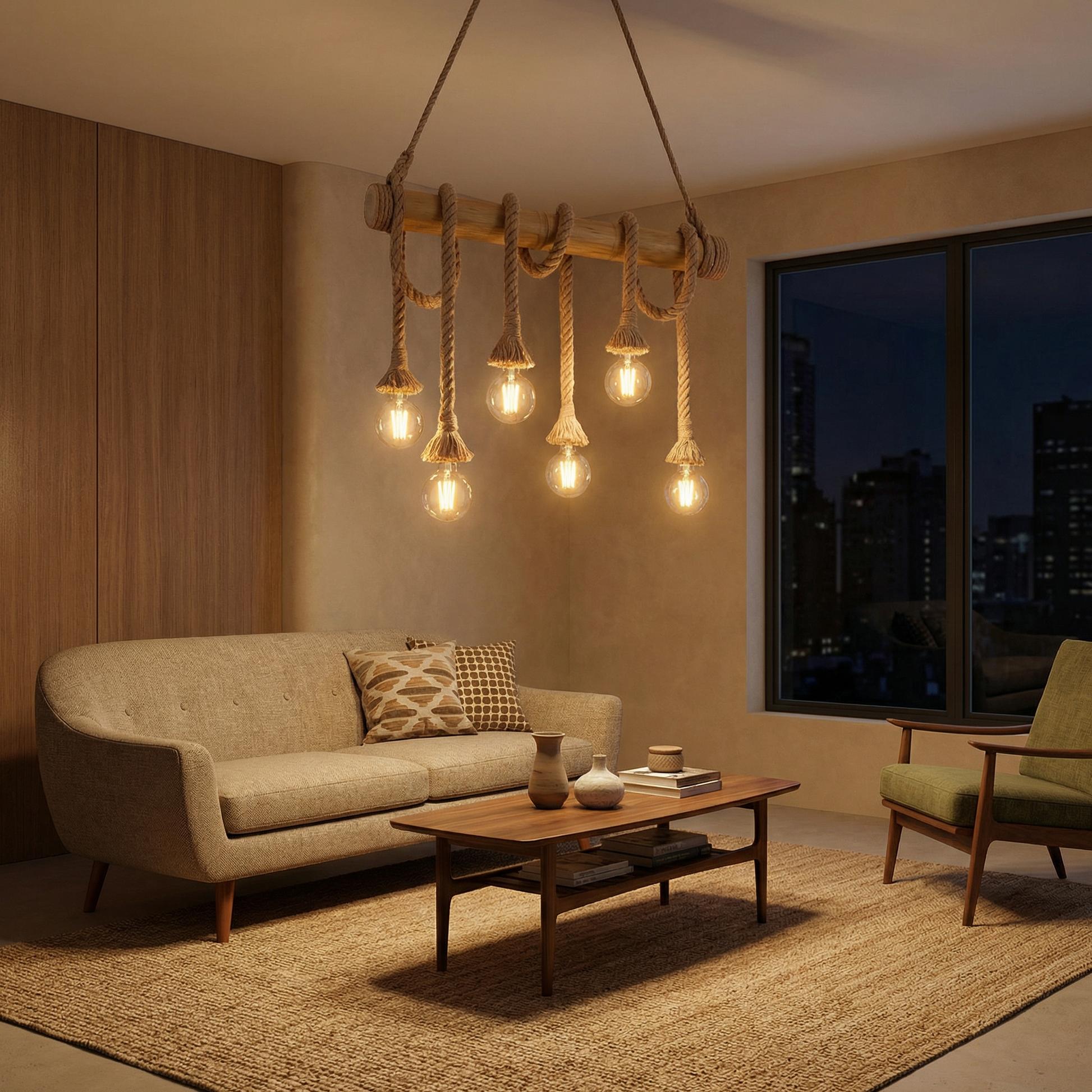 Suspension Nature & Industrielle Bambou Corde Authentique – Volya