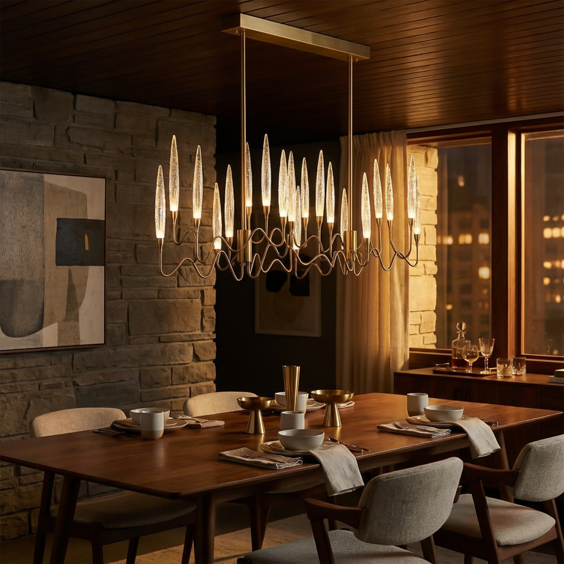 Lustru Sculptural Inspirație Candelabru Strălucire Delicată – Plume