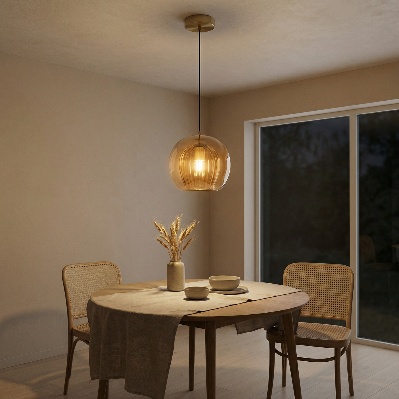 Suspension Verre Design Moderne Éclairage LED – Éclat Ambre