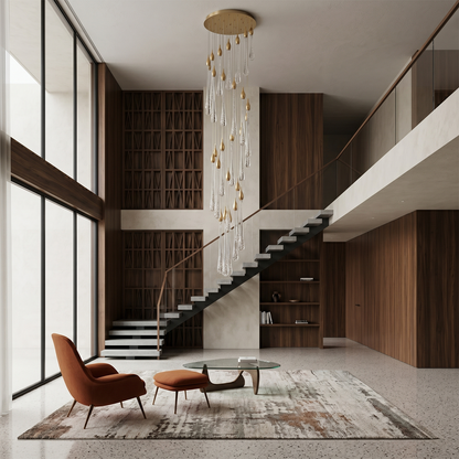 Lustre Cristal Doré pour Escalier – Cristalya
