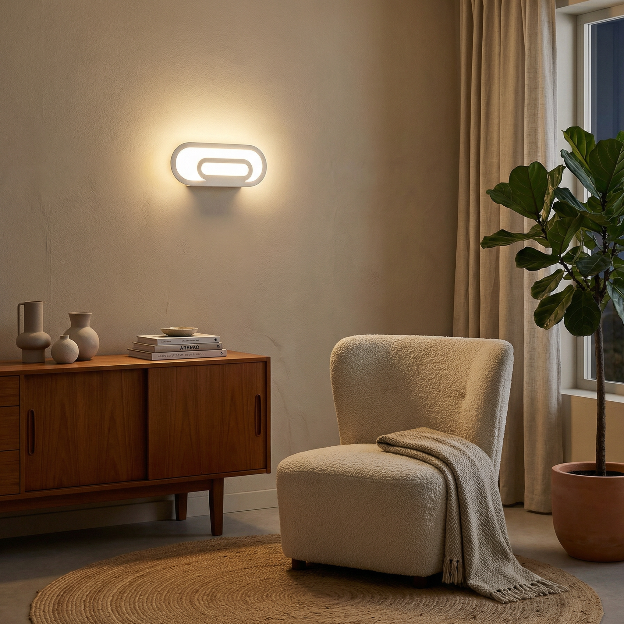 Aplique mural blanco minimalista salón – Modelo Arvenia