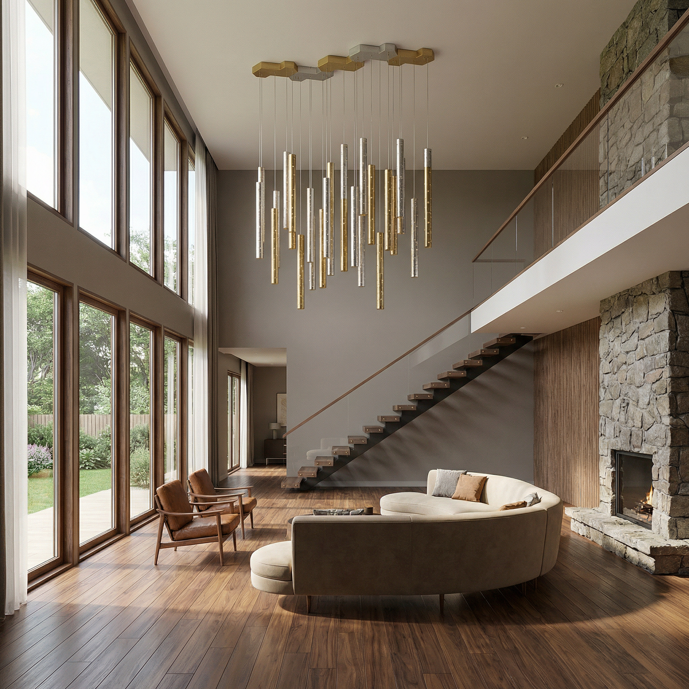 Lustre LED Moderne en Acier Brossé pour Salon – Séraphine