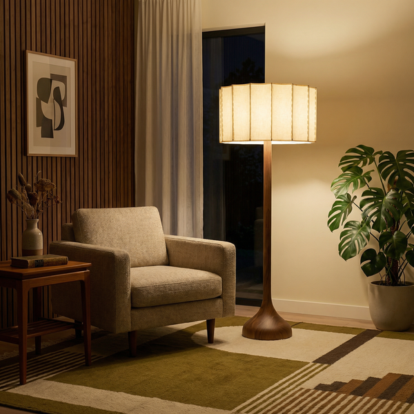 Lampe sur pied en bois style Wabi-Sabi pour salon – Armonique