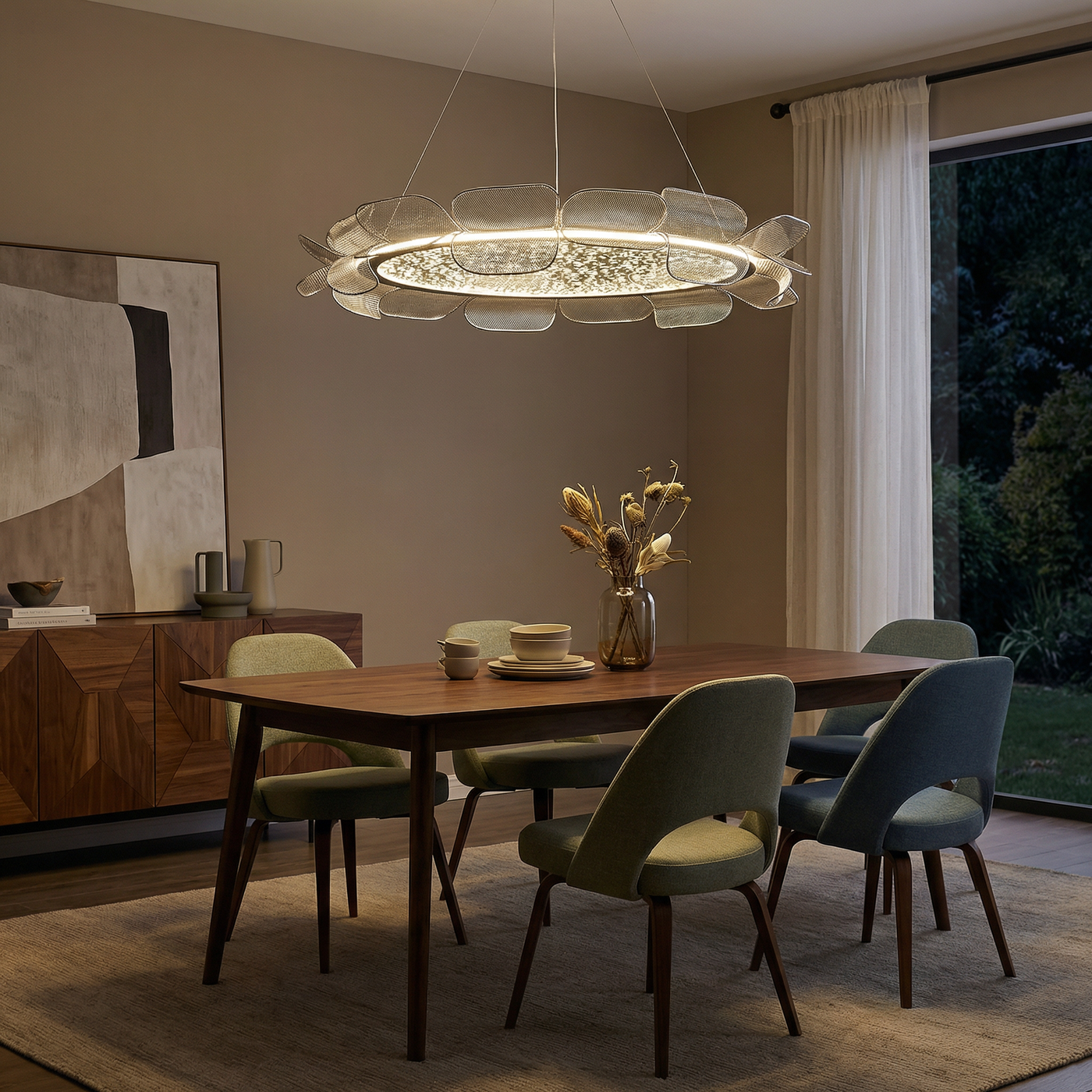 Luminaire Suspendu Forme Pétale Acrylique & Halo Harmonieux – Zyaa