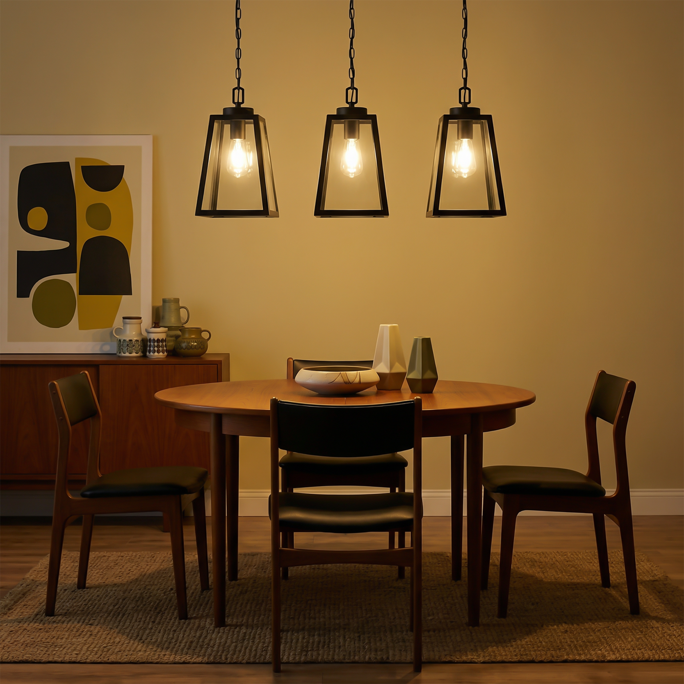 Suspension en fer forgé et verre noir pour salle à manger – Noircelest