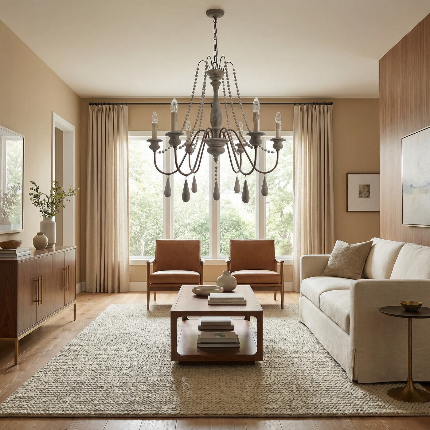 Lustre en bois blanc vintage pour salon – Elarisia